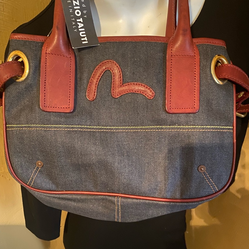 Vintage NEW Evisu denim and red purse